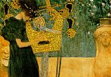 Gustav Klimt Canvas Paintings - The Music (gold foil)
